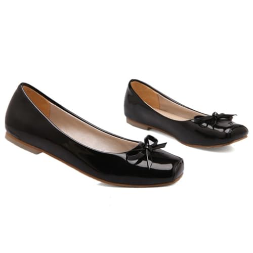 Women's Girls Bowtie Ballet Flats Square Toe Comfort Slip On Patent Leather Ballerina Dress Walking Shoes2