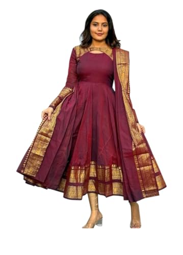 Image of Blueberry Maxi Dress for Women in Silk Cotton Fabric - Jacquard Weaving with Jari, Full Flared Design & Unique Butterfly Back Pattern