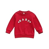 Toddler Baby Girl Crewneck Sweatshirt, Baby Girl Valentines Day Outfit, Infant Letter Babe Heart Shirt Top (G-Letter Babe Red, 6-12 Months)