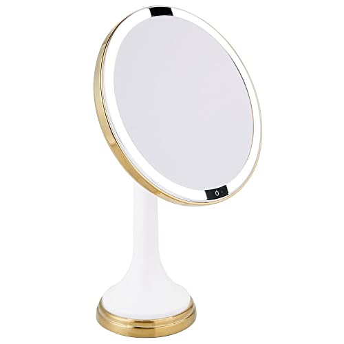 Flash Deals - 70% OFF mDesign Modern Motion Sensor LED Lighted Makeup Bathroom Vanity Mirror, Large 8" Round, 3X Magnification, Hands-Free, Rechargeable and Cordless - White/Soft Brass