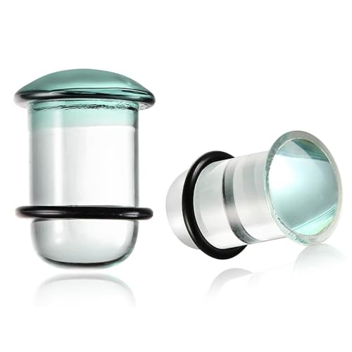 Casvort 12 PCS Unique 0.5mm Increments 14g-6g Comfy Pain-free Single Flare Aqua Glass Dead Stretching Plugs, Half Sizes Body Piercing Tapers, Pierced Ear Lobe Stretching Kits.