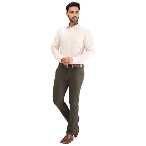 Image of Park Avenue Men's Regular Fit Mid Rise Neo Fit Cotton Blend Solid Pattern Flat Front Casual Chinos