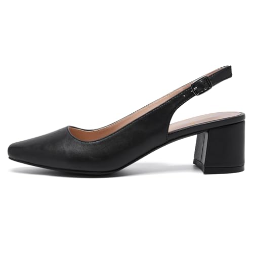 Image of Women's Low Chunky Slingback Heels Square Toe Block Dress Shoes Closed Toe Comfortable Wedding Office Work Pumps