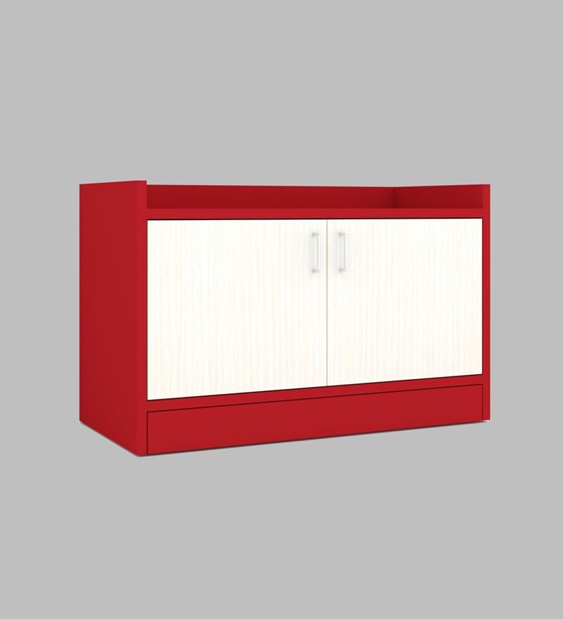 Image of SPECIALITY PANELS 2 Door Shoe Rack with Storage Cabinet, Red and Cream, 75x49 cm, DIY Assembly