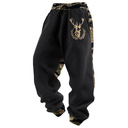 Waffle Pants for Men Casual Vintage Solid Color Pant Loose Fit Camouflage Elk Pattern Sweatpants Fashion Camo Hunting Pant