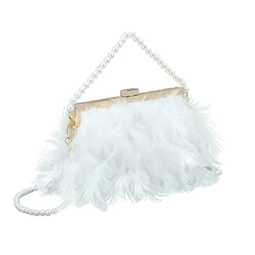 Emprier Feather Pearl Clutch Purses For Women Pearl Chain Shoulder Bag Wedding Party Evening Dress Bag #TOP7