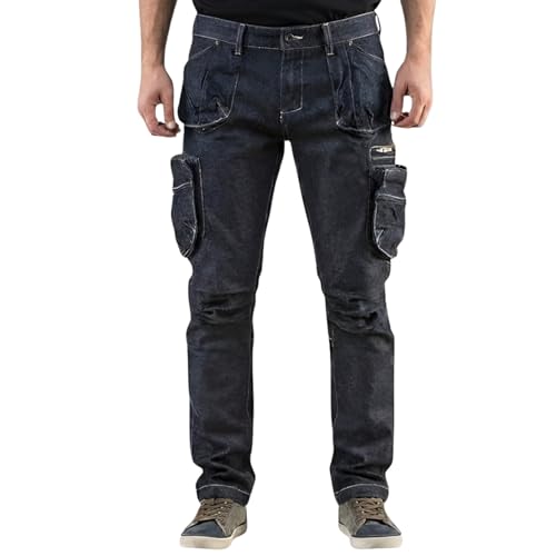 NEO TOOLS Pantalon de Travail en Denim 8 Poches pour Homme Taille XS à XXXL Coutures renforcées au Niveau des Genoux Mélange 98% Coton 2% élasthanne Poches...