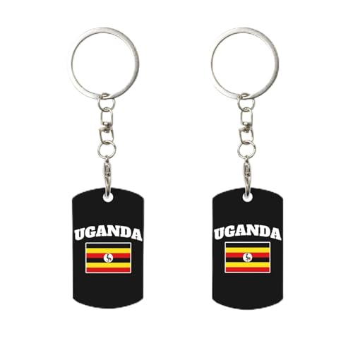 Porte-clés rectangulaire en métal avec drapeau ougandais, pour la maison, le bureau et la moto.