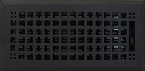 6" X 12" (7.625" X 13.625" Overall) Flat Black (Textured) Mission Register With Damper (Hvac Vent Cover) #TOP5