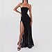 Women Tube Top Dress Tiger Stripe Mesh Patchwork Maxi Dress Strapless Sexy High Slit Long Dresses Beach Vacation (Black,S)