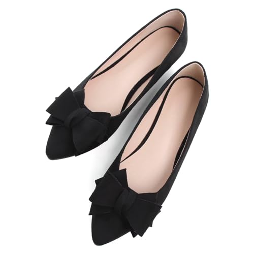 Image of TN TANGNEST Women's Flats Comfortable Dressy Slip On | Pointed Toe Bow Ballet Shoes, Business Casual Office Flats, Suede Flat Shoes
