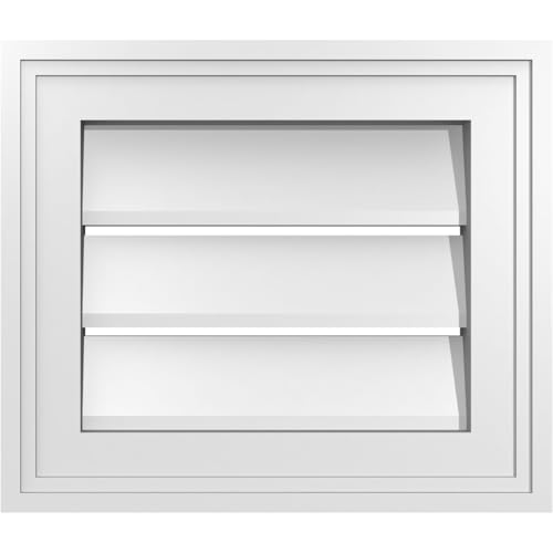 14"W x 12"H Rectangle Surface Mount PVC Gable Vent: Functional, w/ 1-1/2" x 2" Brickmould Frame