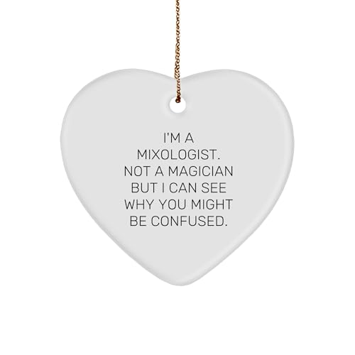 Mixologist Gifts, Heart Ornament, Funny Quote, 'I'm A Mixologist. Not A Magician But I Can See Why You Might Be Confused.' Gifts from Friends to Family, Unique Christmas Ornaments