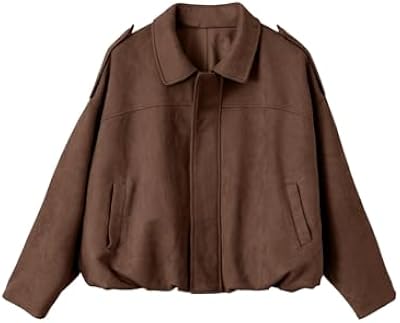 EVALESS Jackets for Women Faux Suede Bomber Jackets Casual Long Sleeve Spring Coats Fashion 2026 Zip...