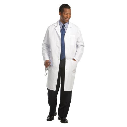 420-446 Cotton Men's Knee Length Lab Coat with Button Front Closure, Size 46, White