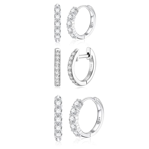 Moissanite Huggie Earrings Set for Women, 1.6CT(cttw) D Color VVSI Clarity Round Cut Hoop Earrings 18k White Gold Plated 925 Sterling Silver