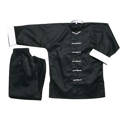 Ace Martial Arts Supply 100% Cotton Kung Fu Uniform -All Black, All White, and Black with White Cuffs