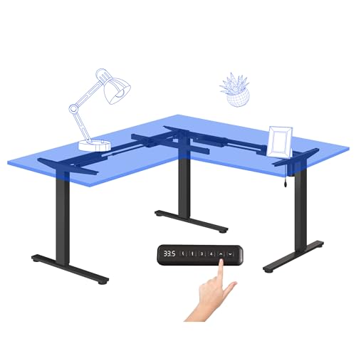 FLEXISPOT Electric Height Adjustable Standing L Shaped Corner 3 Legs Ergonomic Sit Stand Desk Frame for Home and Office, Black