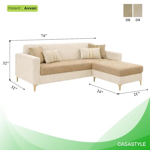 Image of CASASTYLE Noviq 4 Seater L Shape Sofa Set with Movable Ottoman | Flexible Left or Right Layout | Cozy Velvet Fabric | Soft Touch Seating | Modern Designer Sofa for Living Room (Cream-Beige)