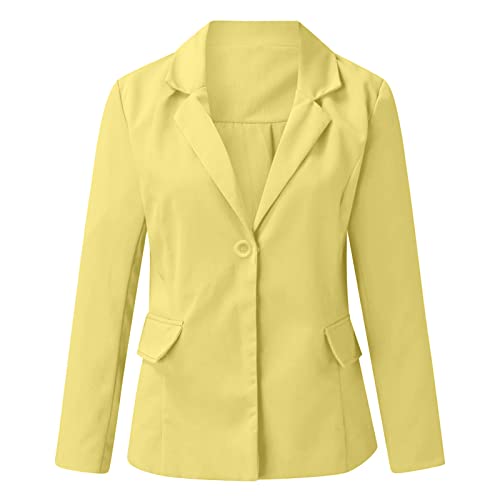 Travel Fall Long Sleeve Blazer Ladies Crop Cool Round Neck Soft Patchwork Blazers Fit Solid Color Polyester Blazers Women Yellow #TOP1