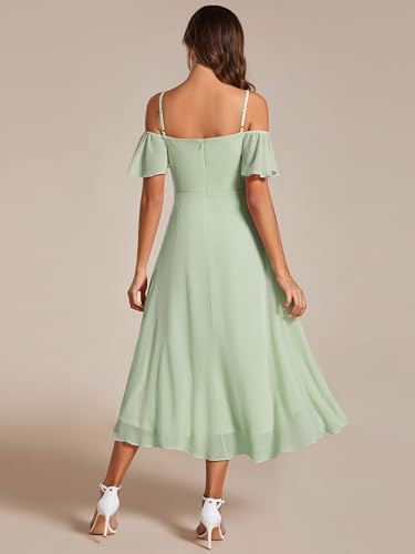 Image of Ever-Pretty Women's Summer Cold Shoulder Hi-Lo Asymmetrical Hem Flowy Chiffon Short Wedding Guest Dress 02103