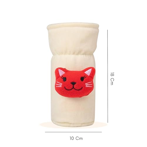 Image of Soft Plush Stretchable Baby Feeding Bottle Cover Easy to Hold Strap with Cute Animated Cartoon| Suitable for 60-125 Ml Feeding Bottle (Peach-Cream)