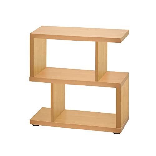 収納棚 オープンラック シェルフ 棚 おしゃれ S字 ディスプレイラック 2段 木製 収納 間仕切り 本棚 マガジンラック