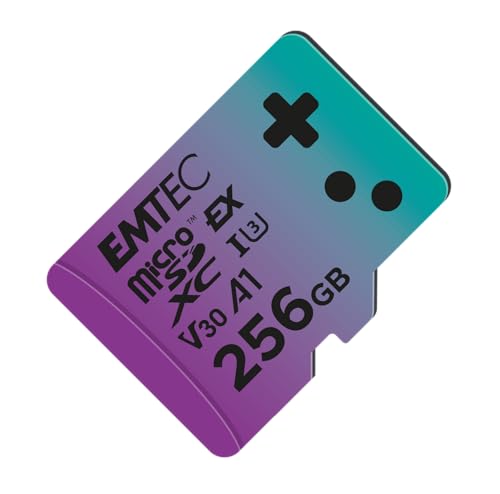 EMTEC - Carte MicroSDXC 256GB UHS-I U3 V30 A1 Express Gaming, Compatible Nintendo Switch 2, Haute Vitesse jusqu'à 880Mb/s, Stockage Étendu, Idéal pour Jeux et Applications, Fiable et Durable