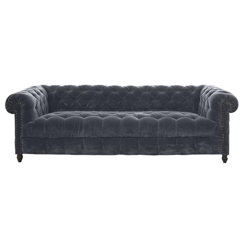 Loberon Sofa Parpeville, Klassisch Eleganter Chesterfield-Stil mit Steppung, Formstabile Polsterung, Hochwertige Verarbeitung, Couch, Sitzmöbel, Samt, Mangoholz, grau – Bild 6
