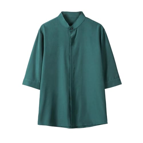 Col montant en soie glacée homme t-shirt style japonais manches 5/10 amples