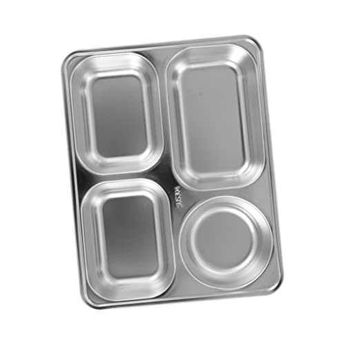 SOLUSTRE 1pc Stainless Steel Fast Food Tray Thickened Square Sub Grid Plate for Fruits Snacks Easy to Clean Dishwasher Safe Wear Resistant Smooth Edges Practical Design
