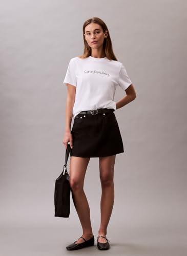 Calvin Klein Jeans Camiseta clásica con Logotipo A  INST. SS LV047C912G para Mujer, Color Blanco (Blanco Brillante), Talla L, Blanco (Blanco Brillante), L