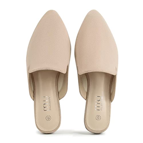 Musshoe Mules For Women Flats Comfortable Pointed Toe Women Mules,Beige 9 #TOP1