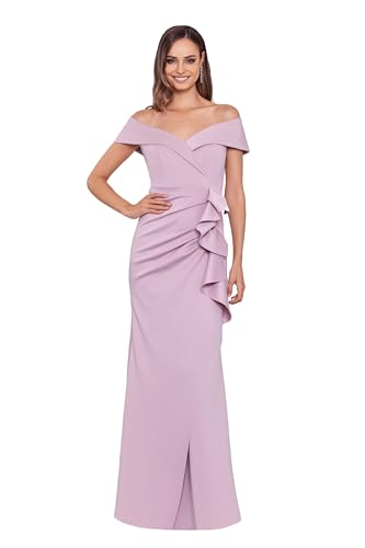 Image of Xscape Women's Long Off-the-Shoulder Sweetheart Neckline Formal Evening Gown with Ruching and Draped Ruffle Detail