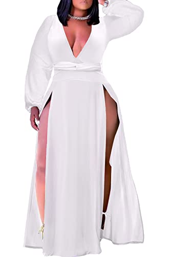 Womens Bandage Side Split V Neck Sleeveless Bodycon Clubwear Maxi Dress M 2#White