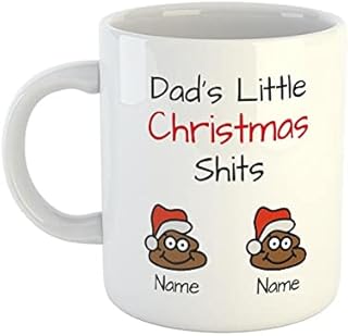 Dad's Little Christmas Shits Personalised Names Mug | Rude Mugs | Funny Mugs | Novelty Mugs | Mugs for Dad | Christmas Gifts for dad | Dad Mugs | Xmas Mugs | Xmas Gifts