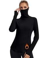 Soneven Fleece Pullover Damen Rollkragen Thermo Shirt Funktionsshirt Damen Langarm Sport Langarmshirt Sweatshirt für Ski Wander Laufen Schwarz S