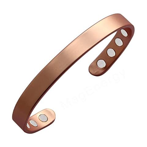 MagEnergy Copper Bracelet for Men and Women, 99.9% Pure Copper Magnetic Bangle with 8pcs 3500 Gauss Magnets,6.8" Adjustable Copper Cuff Cover