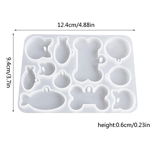 Nifocc 11 Hohlraum Hundemarke Schlüsselbund Silikonform Hundeknochen Förmige Epoxidharz Formen Anhänger Schmuck Gussform Pet Tag Fisch Katze Rund Kristall Casting Form mit Löchern für DIY Basteln