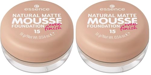 Essence Cosmetics BASE NATURAL MATTE MOUSSE, matificante, cubriente, expresión del resultado, mate, 16g (Paquete de 2)