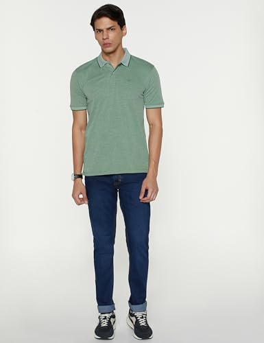 Image of Peter England Men's Premium Branded Regular Fit Half Sleeve Polo T-Shirt | Cotton Rich | Birds Eye Interlock Weave| No Pocket