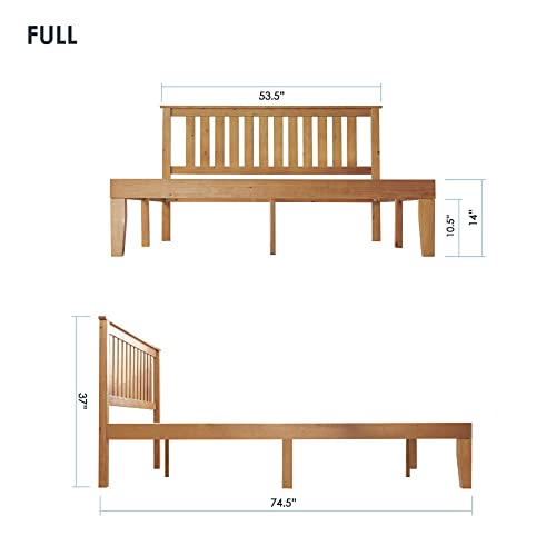 Mellow Marley 14 Inch Solid Wood Platform Bed with Paneled Headboard, Natural Pine, Full