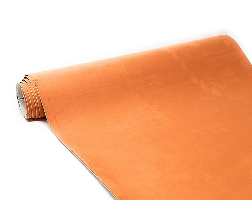 Image of Suede Fabric Wrap - Self Adhesive Film Sticker 16 x 55 Inches Silky Decal Sheet for Car Interior Furniture Upholstery DIY Elastic Stretch Peel and Stick Tangerine