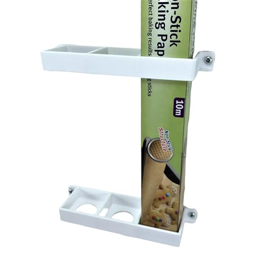 Soporte de papel de hojalata/película adhesiva/a prueba de grasa soporte organizador para almacenamiento de armario de cocina montaje vertical blanco