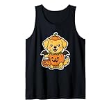 Adorabile cucciolo vestito come una zucca con ali di pipistrello e un secchio di zucca. Perfetto per gli amanti dei cani che amano la stagione spettrale e il trucco o scherzetto. Bella grafica per gli amanti dell'autunno e gli appassionati di arte spettrale con il titolo: Pumpkin Puppy with Trick or Treat Secchio.