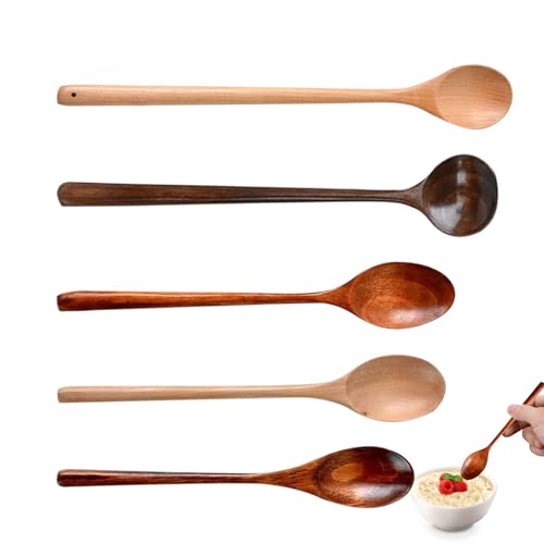 Cucharas de madera para cocinar, 5 cucharas de miel de madera, resistentes al calor, cucharón de cocina para remover, servir, hornear para salsas