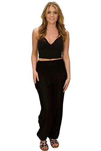 Happy Trunks New Harem Pants Womens Plus Hippie Bohemian Yoga Elephant - High Waisted Baggy Pants for Women (Medium, Black Solid)
