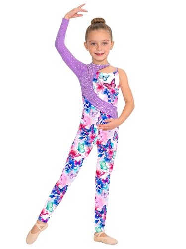 Unitard danse manches longues pour filles - Tenue gymnastique intégrale scintillante