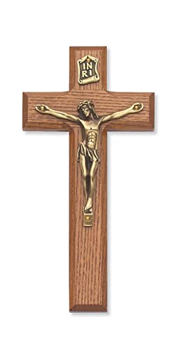 Tiley & Bells GIFT BOX INCLUDED MADE IN THE USA, 7" STAINED WALNUT CRUCIFIX GOLD COR