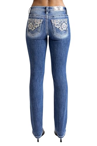 Miss Me Women's Aztec Print Mid-Rise Straight Jeans